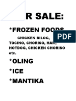 For Sale:: Frozen Foods
