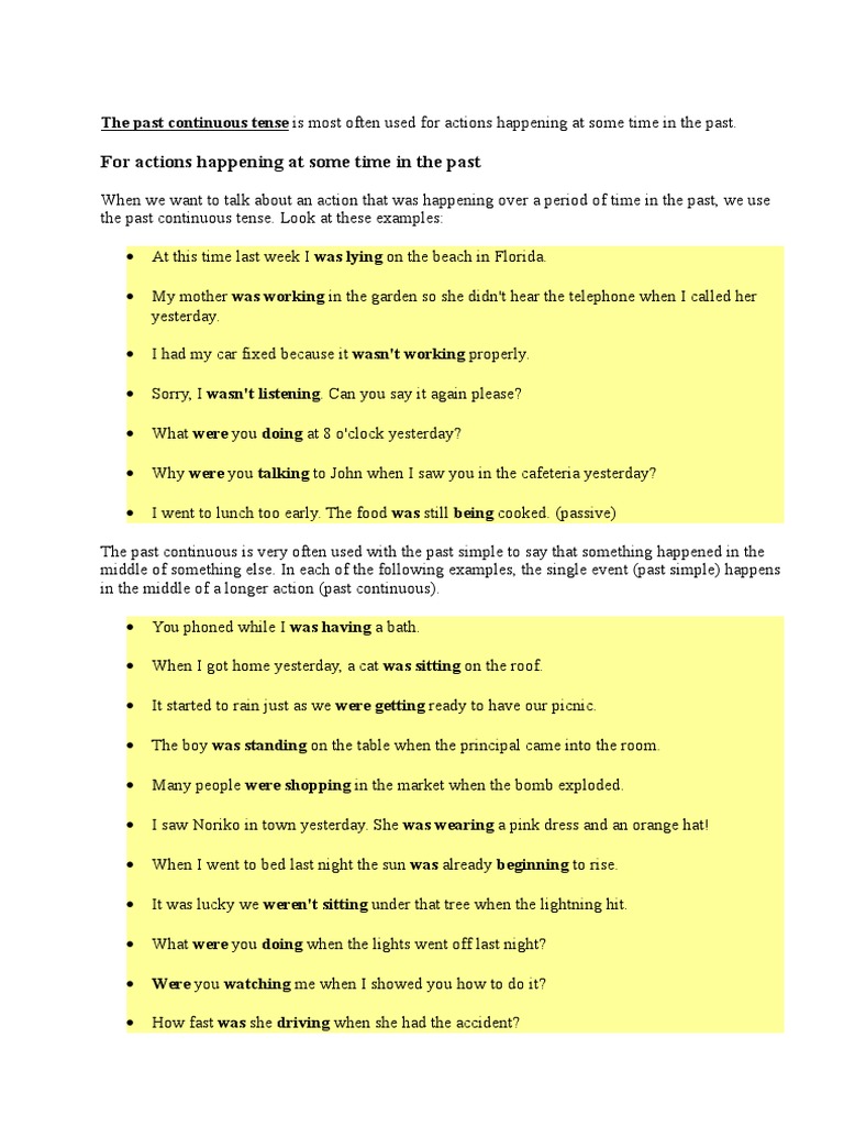 Understanding Past Continuous Tense | PDF | English Language | Perfect ...