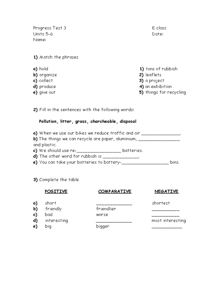 Progress Test 3: Units 5-6 Review | PDF