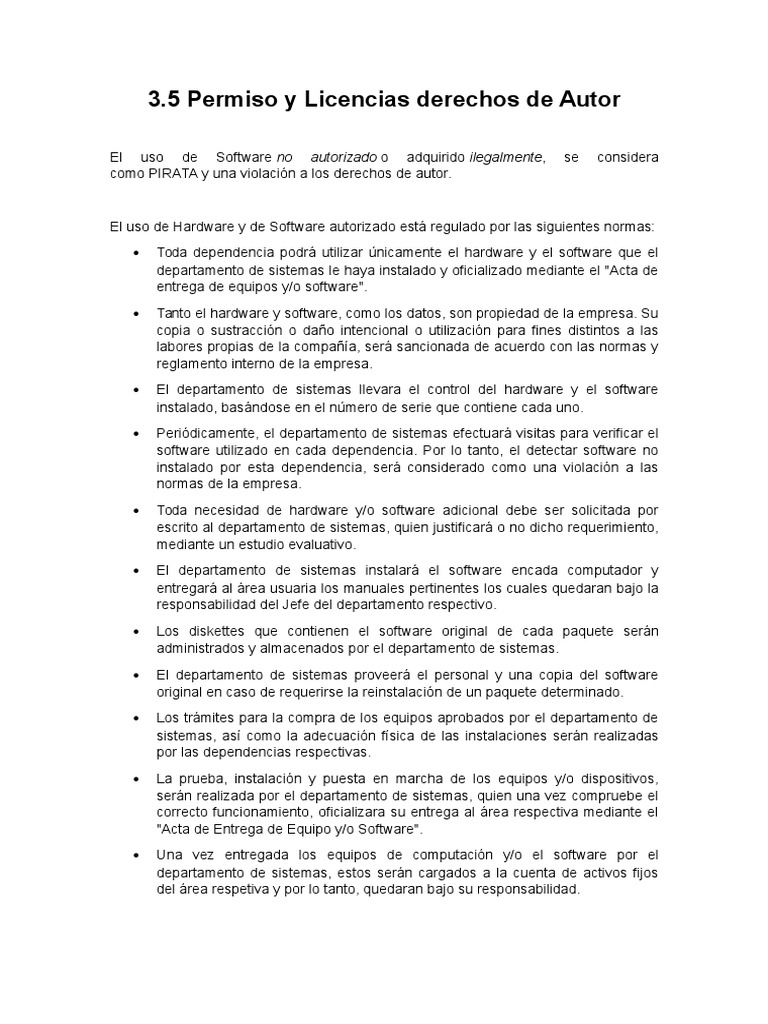 Permiso y Licencias Derechos de Autor | PDF | Hardware de la ...