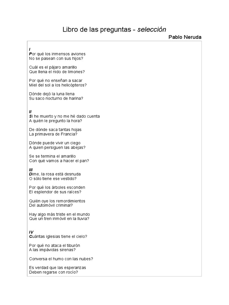 Libro De Las Preguntas Neruda Seleccion