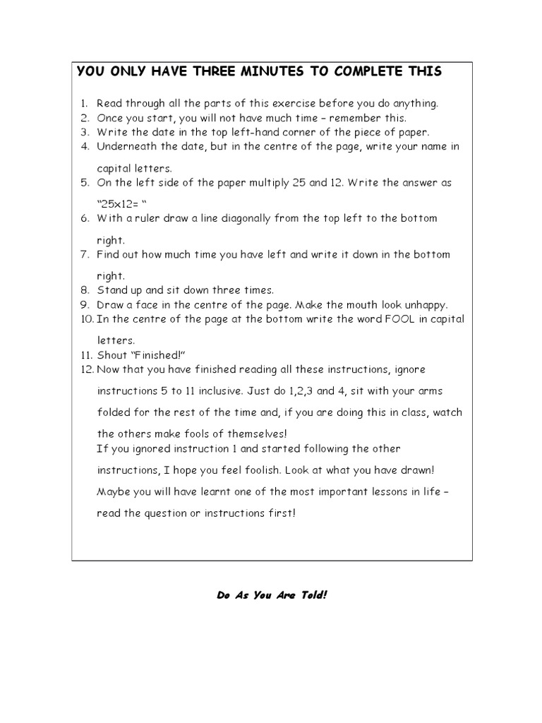Three-Minute Instruction Exercise | PDF