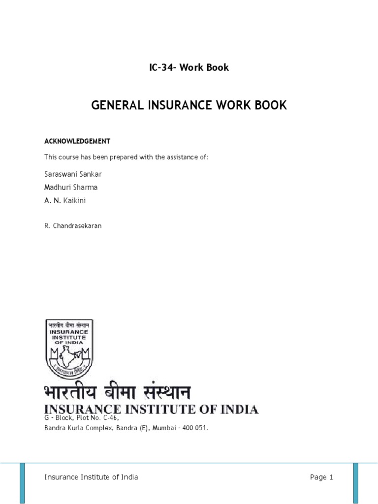 Ic34 Workbook | PDF | Insurance | Risk