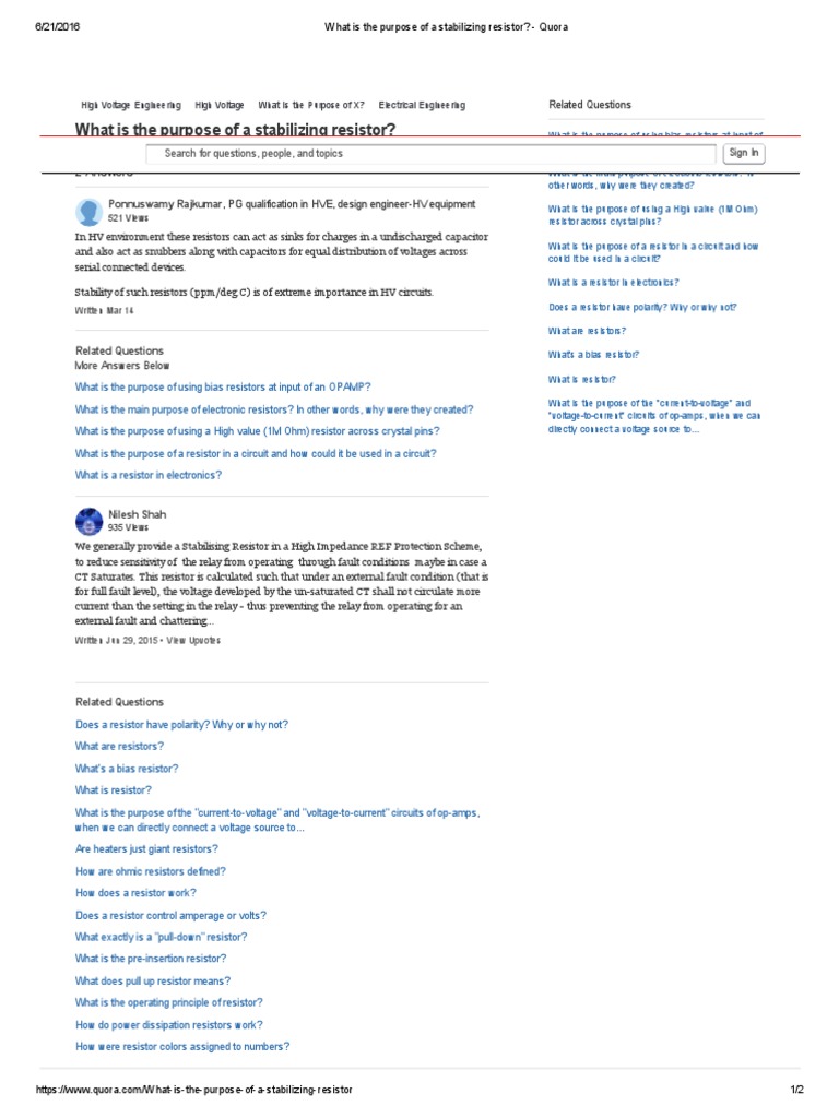 What Is The Purpose of A Stabilizing Resistor Quora PDF Resistor