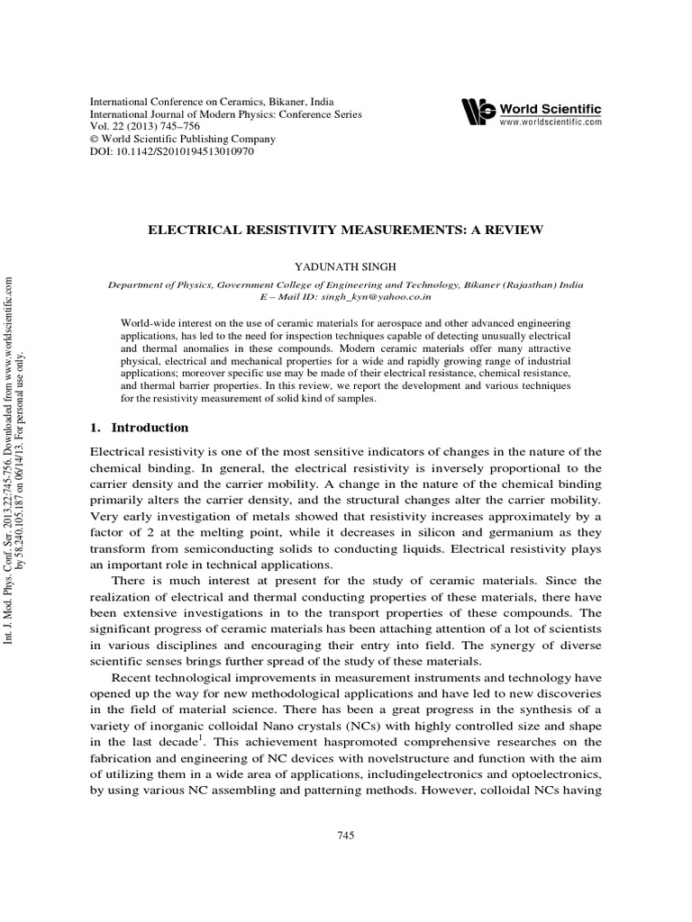 Electrical Resistivity Measurement Review | PDF | Electrical ...