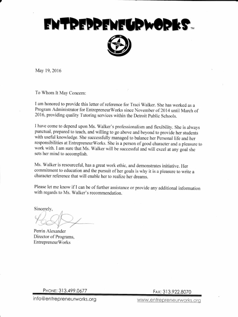 Reference Letter for Traci Walker | PDF | Career & Growth