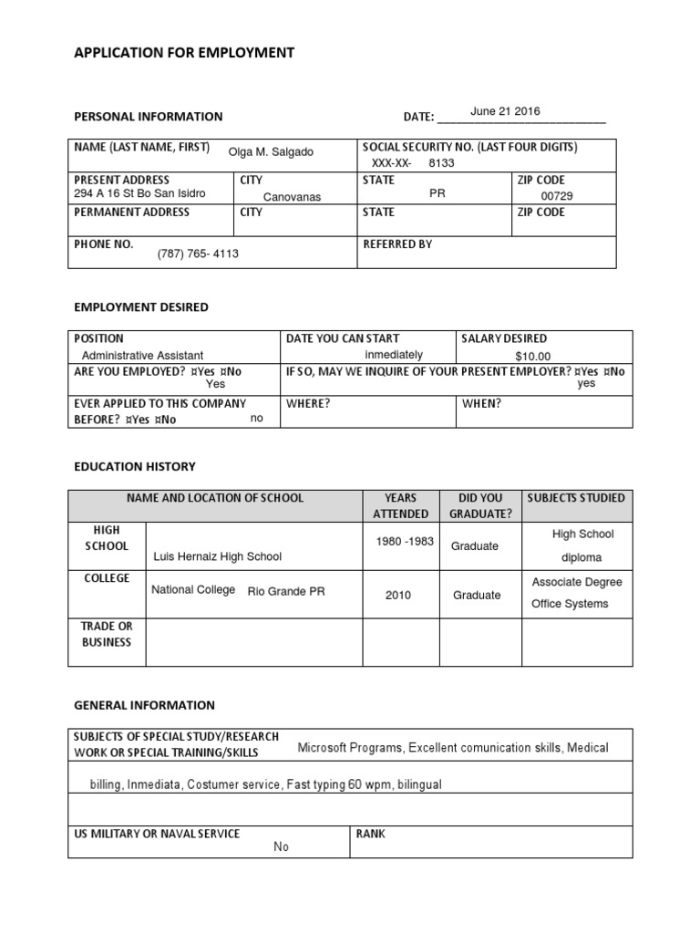 Employment Application Form Template | PDF | Law