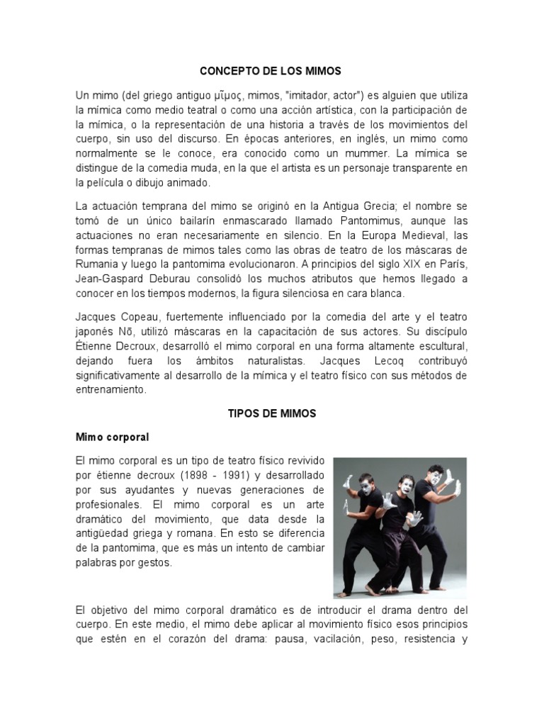Concepto de Los Mimos PDF Lenguaje de señas Teatro