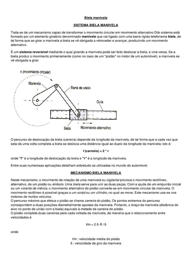 Mecanismo biela manivela | PDF | Pistão | Equações
