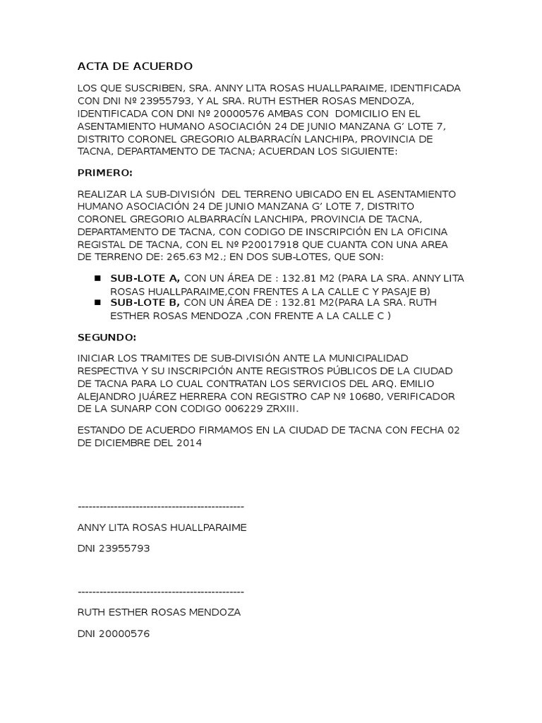Acta de Acuerdo | PDF