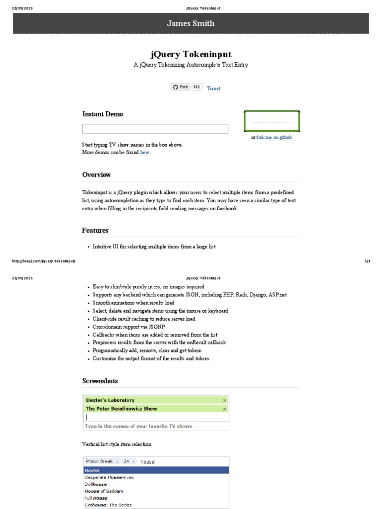 Jquery Tokeninput PDF J Query Json