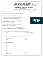 Avaliação de Matemática do 6o Ano