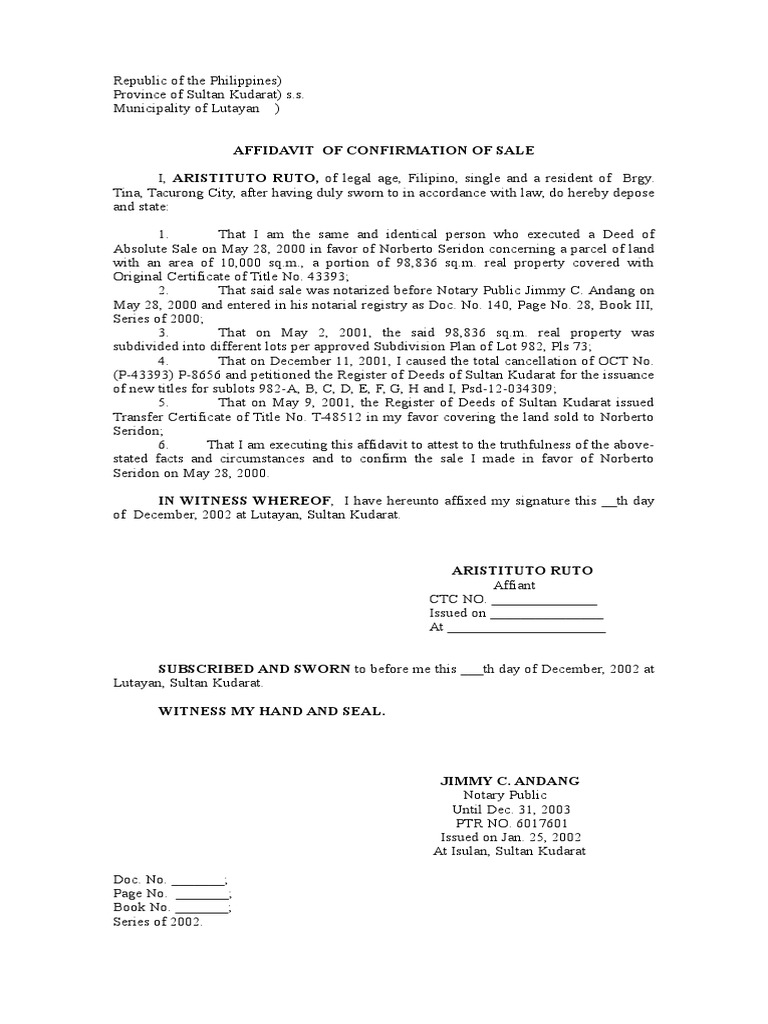Affiddavit of Confirmation Notary Public Affidavit