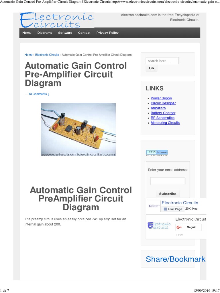 Automatic Gain Control Pre-Amplifier Circuit Diagram - Electronic ...