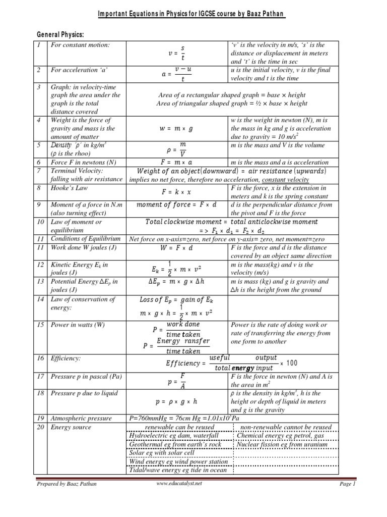 IGCSEPhysicsFormula.pdf Electric Current Voltage