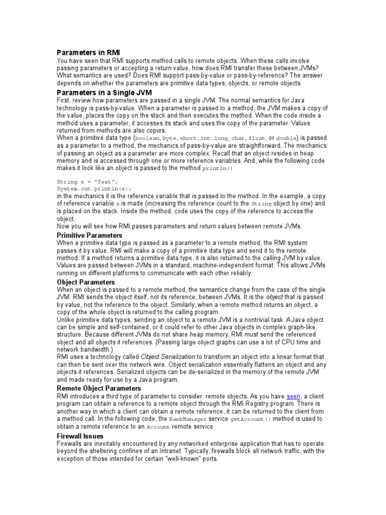 Parameters in RMI | PDF | Java Virtual Machine | Hypertext Transfer ...