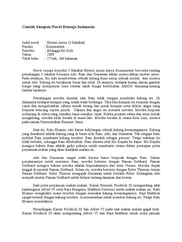 Contoh Sinopsis Novel Remaja Indonesia