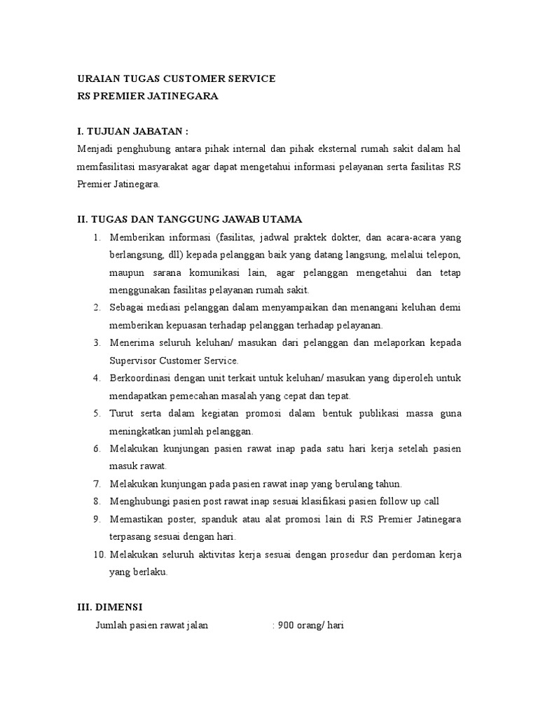 Uraian Tugas Customer Service