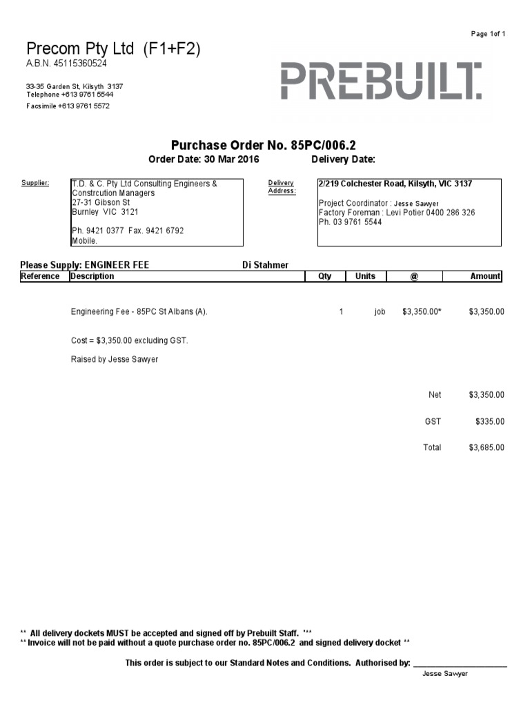 Precom Purchase Order 85PC/006.2 | PDF