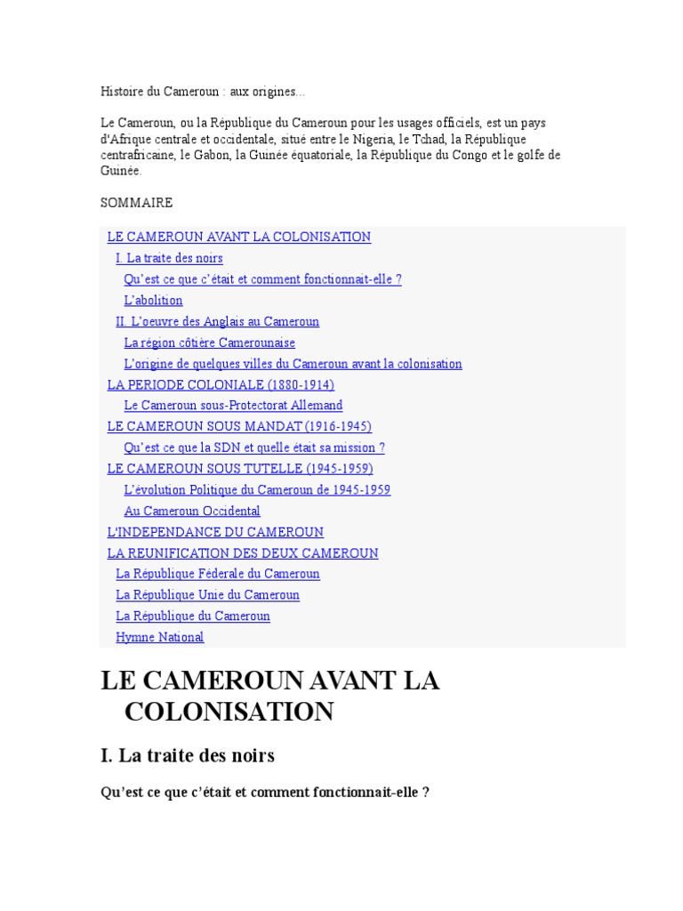 Histoire Du Cameroun  Cameroun  Société des Nations