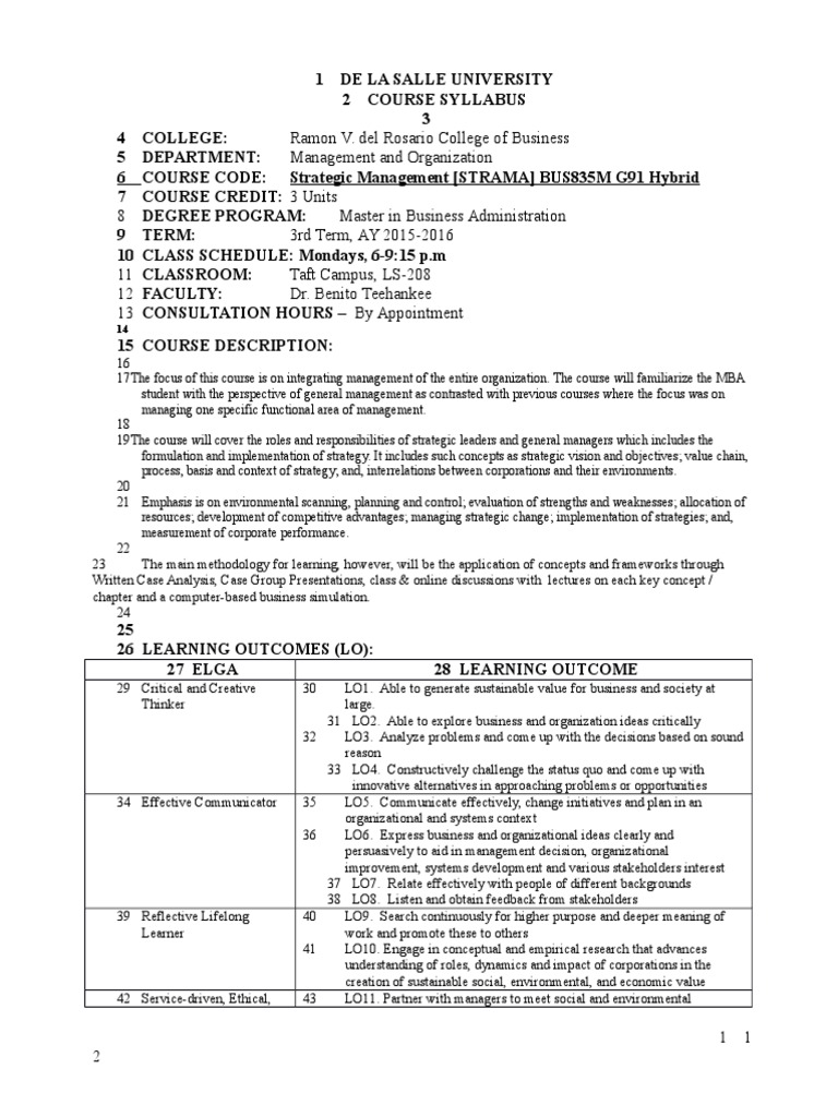 Strategic Management MBA Syllabus | PDF | Strategic Management | Citation
