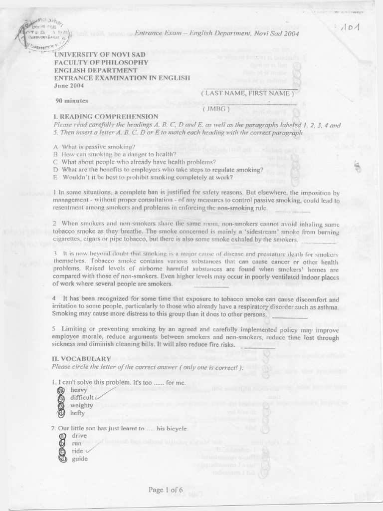 Test, Anglistika 2004 | PDF