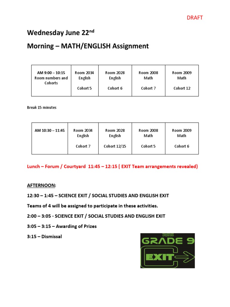 June 2023 Math/English Schedule | PDF