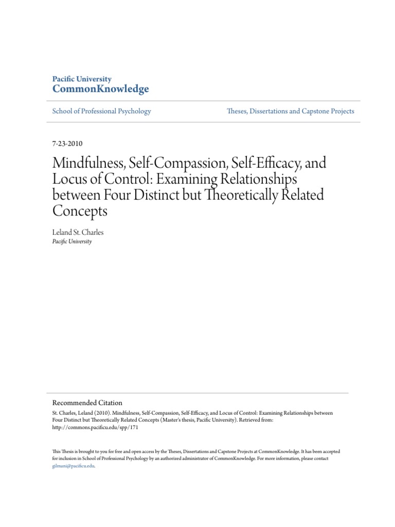 Mindfulness Self-Compassion Self-Efficacy and Locus of Control PDF ...