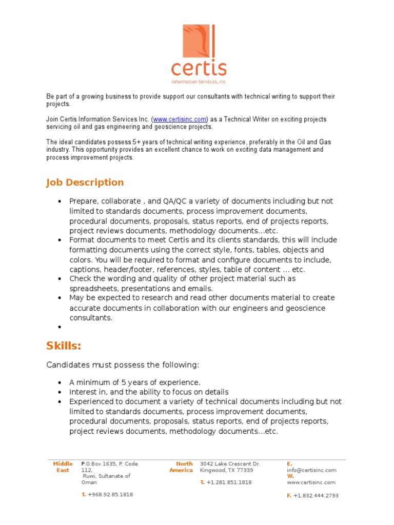 Job Description Technical Writer For The A Team PDF Computing