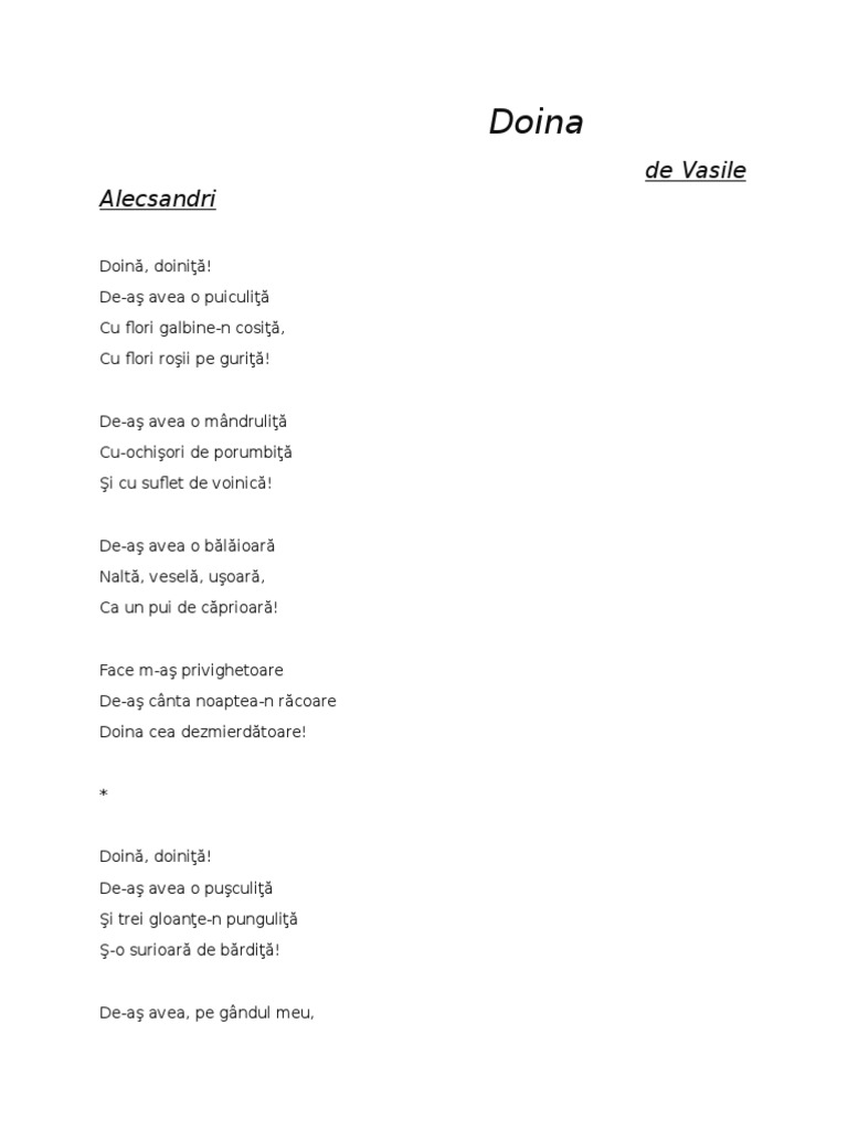 Poezia Doina Vasile Alecsandri