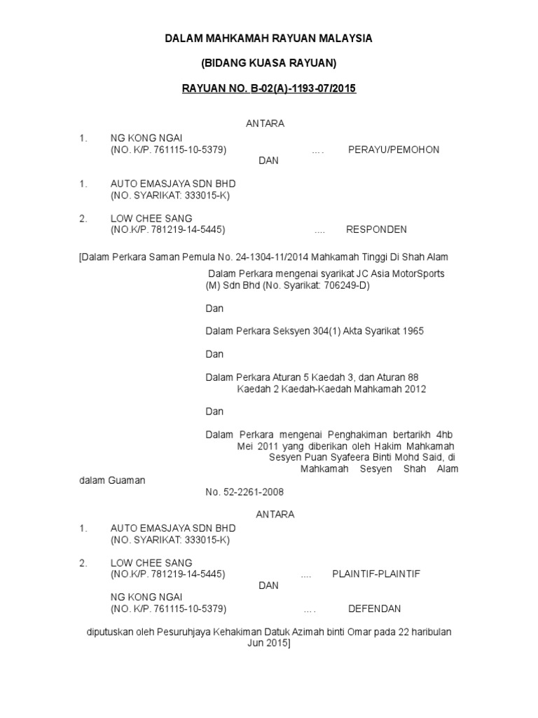 Affidavit Sokongan Notis Usul Perlanjutan Masa Pdf