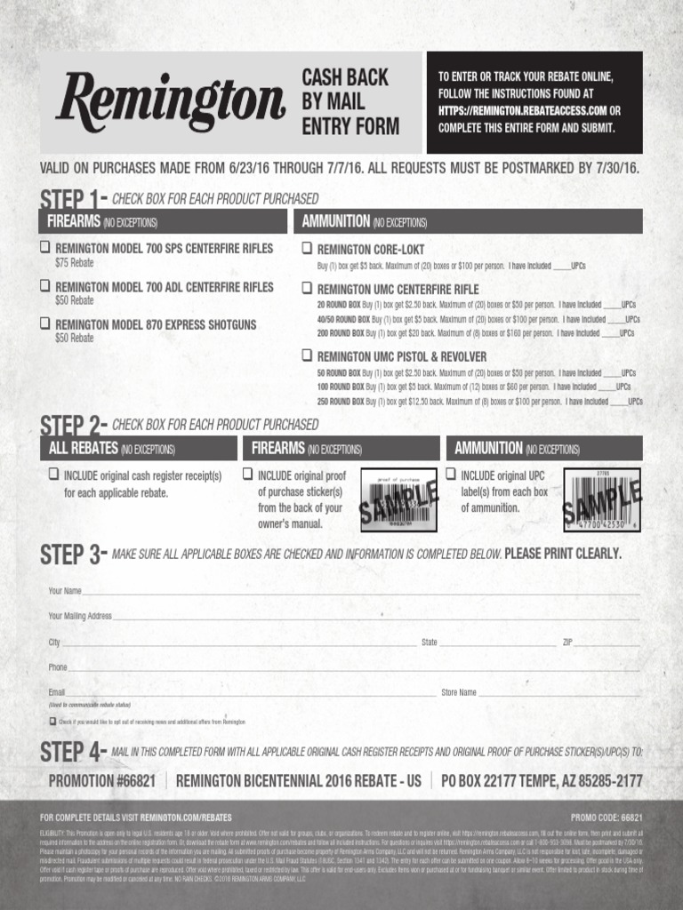 Remington Nitro Steel Rebate Form