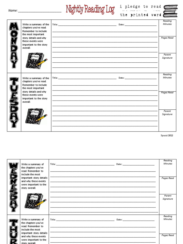 Weekly reading logs image