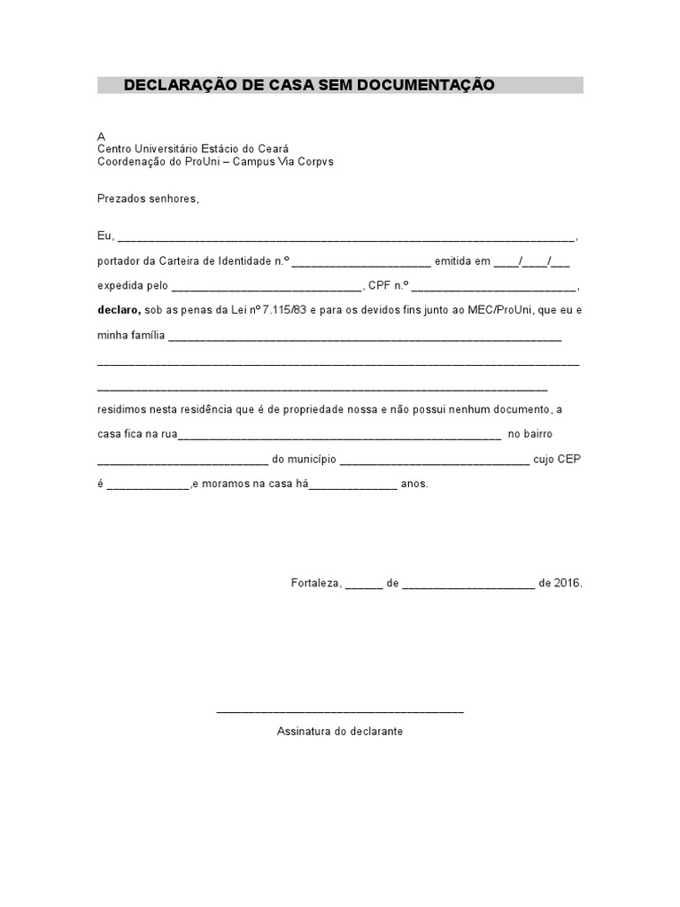 Declaração de Residência Sem Documentos | PDF | Governo e personalidade ...
