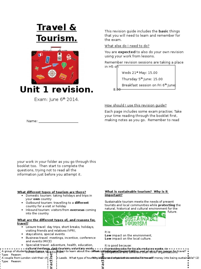 travel and tourism revision notes