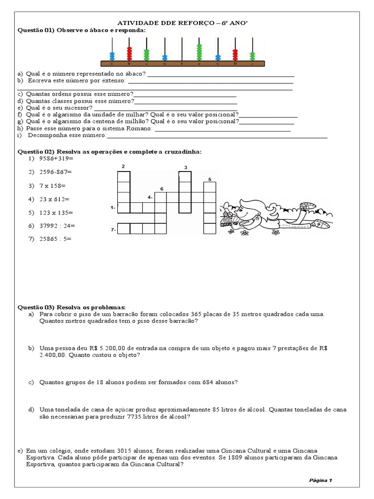 Atividade de Reforço 6º Ano | PDF