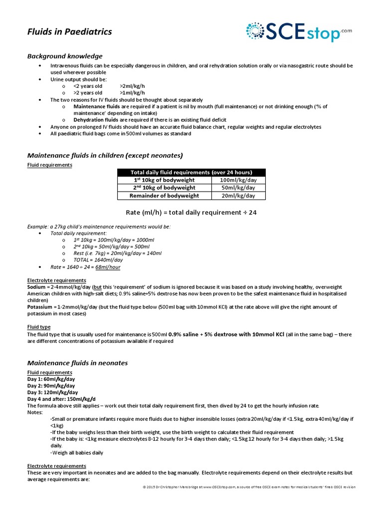 Paeds IV Fluids Pediatric Dehydration Intravenous Therapy
