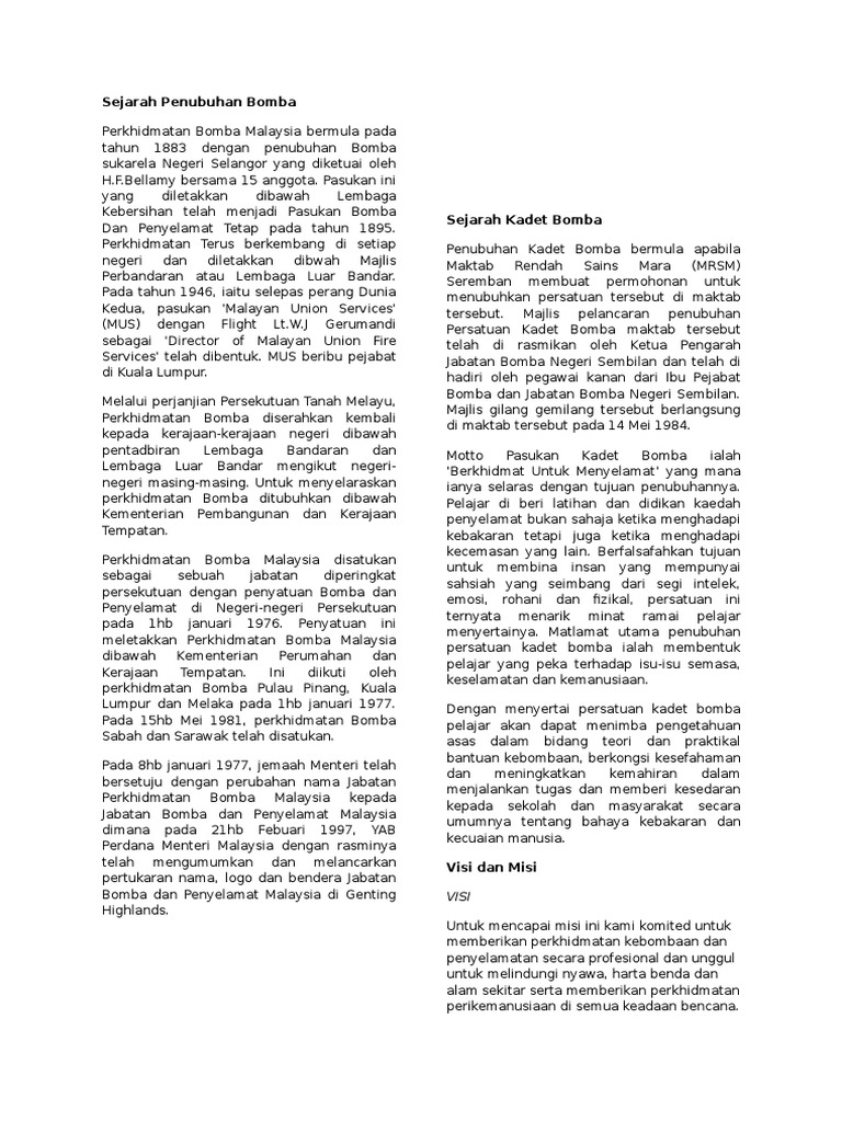 Sejarah Penubuhan Bomba | PDF
