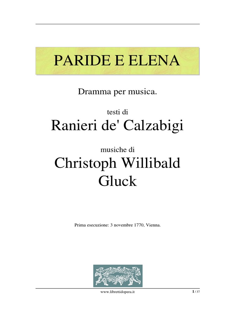 Paride Ed Elena Libretto PDF | PDF