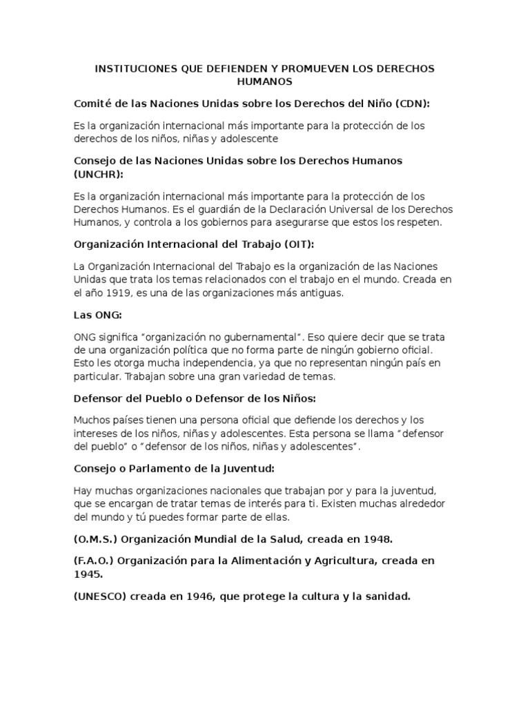 Instituciones Que Defienden y Promueven Los Derechos Humanos | PDF