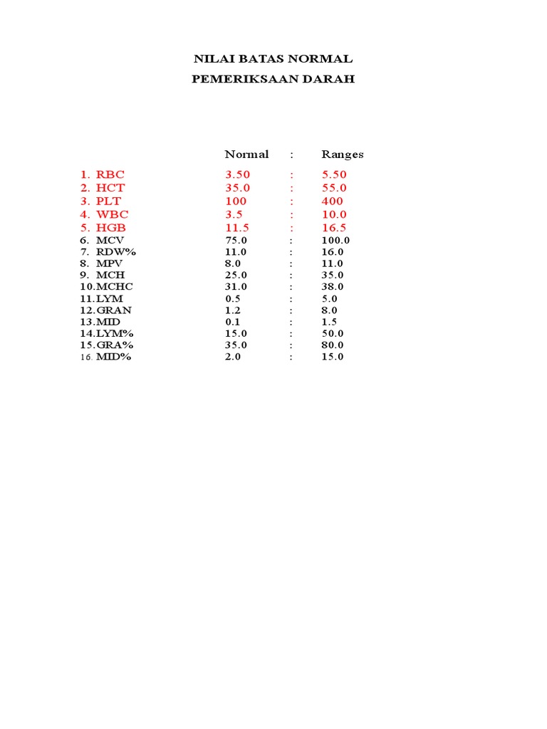 Normal Blood Test Reference Ranges | PDF