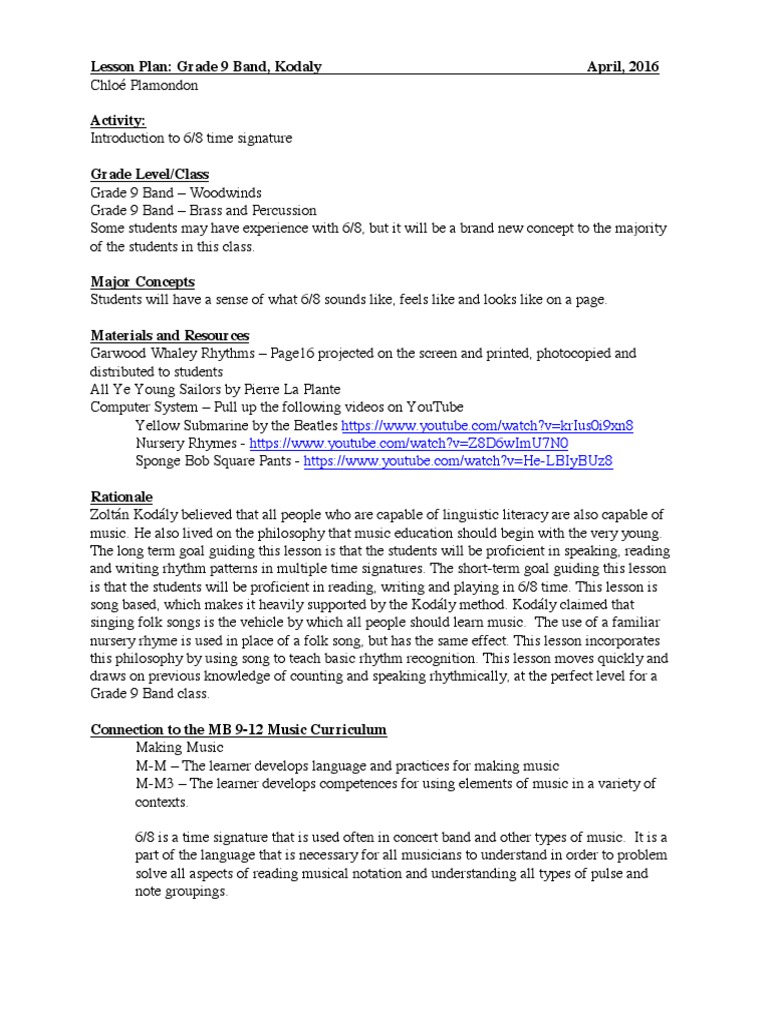 4 Lesson Plans | PDF | Rhythm | Music Education