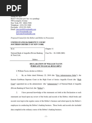 National Bank Of Anguilla Decl Bankruptcy Bankruptcy In The