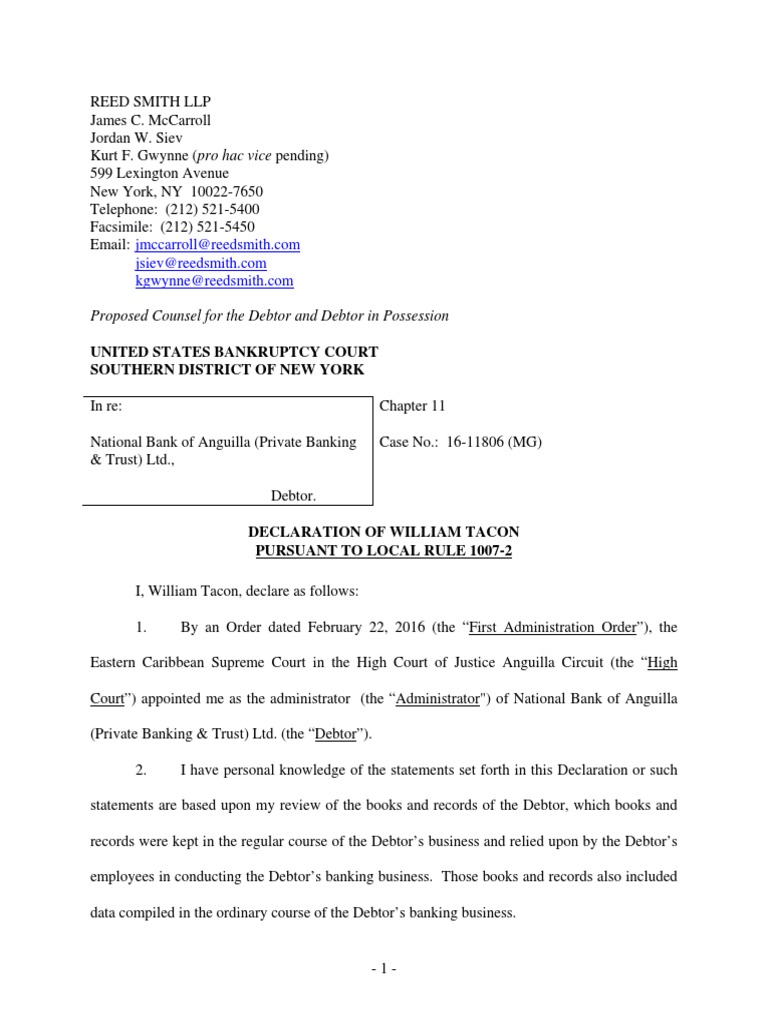National Bank of Anguilla Decl PDF Bankruptcy In The United States