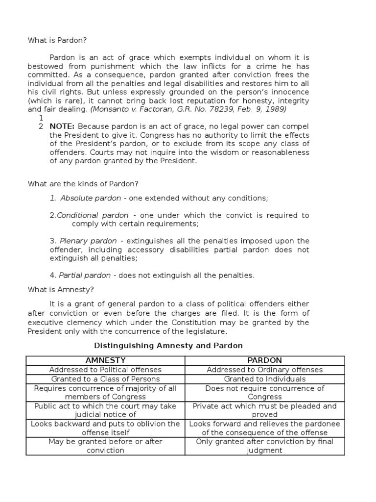 Amnesty vs Pardon Explained | PDF | Pardon | Amnesty