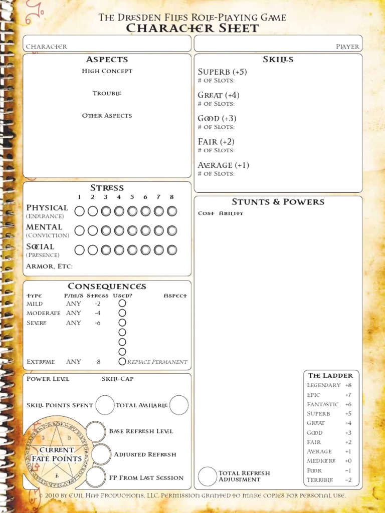 The dresden files character sheet