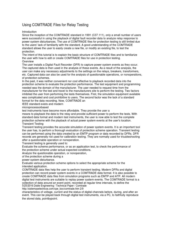 COMTRADE Files for Relay Testing | PDF | Electric Power System | File ...