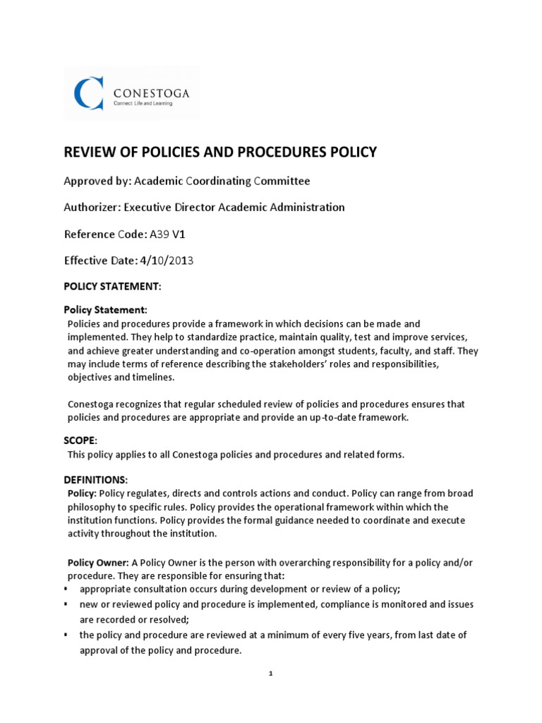 Review of Policies and Procedures Policy | PDF | Policy | Regulatory ...