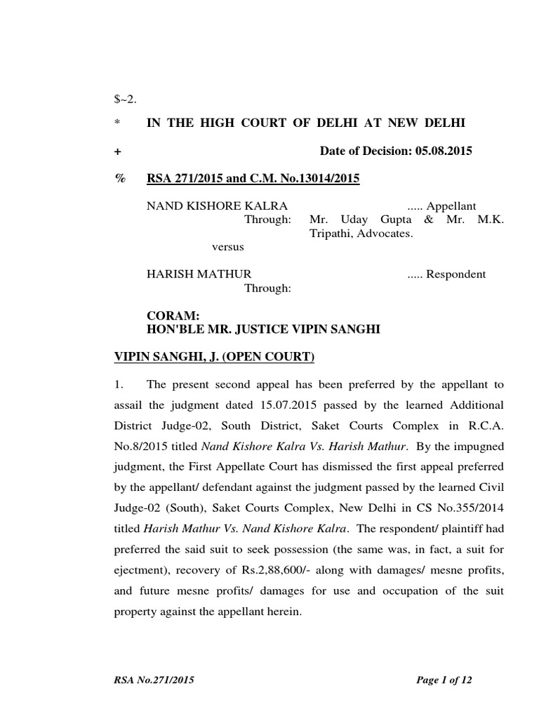 Mesne Profit judgment Leasehold Estate Eviction