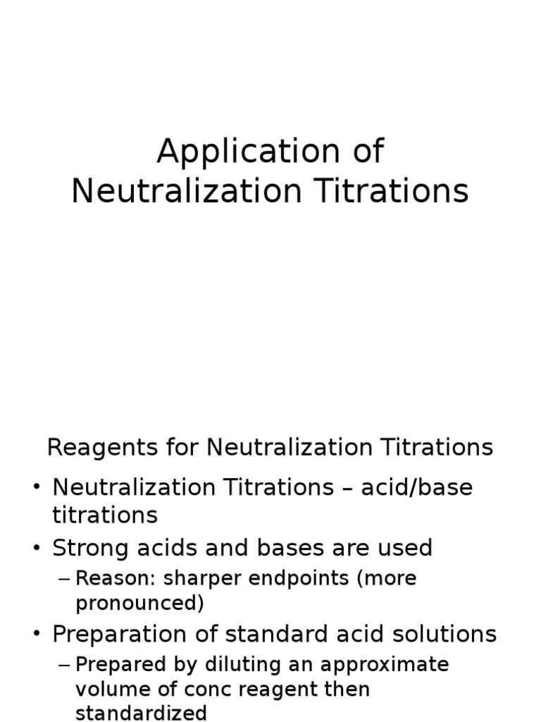 Application of Neutralization Titrations PDF Titration Chemistry